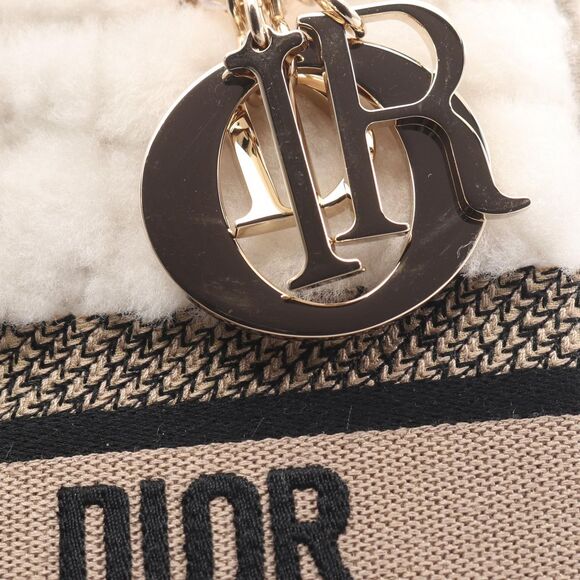 Dior Handbag Lady D-Lite Medium Bag Beige/White Canvas Lady Dior 2way Tote - Picture 6 of 7